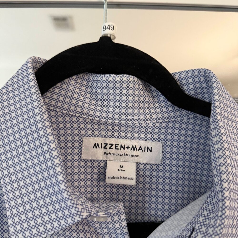 Mizzen+Main Performance Dress Shirt Blue Micro Print Size M Trim - Picture 4 of 6